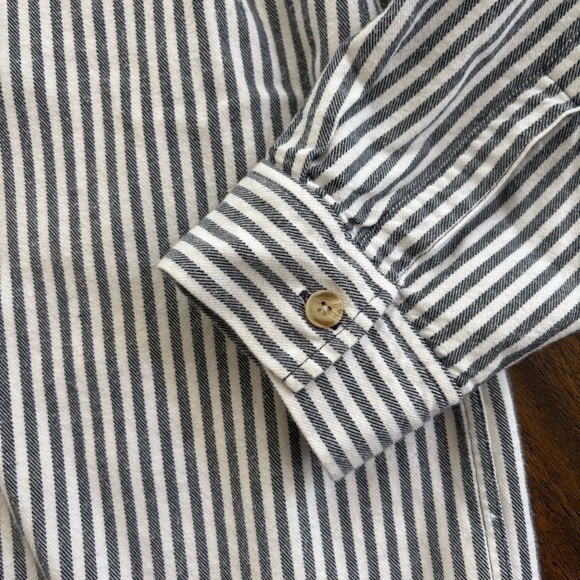 Madda Fella Castaway Striped Band Collar Shirt Mens L 100% Cotton Blue White - Picture 8 of 10